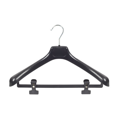 SER-VIZ Jacken / Anzugbügel (gebogen) Kunststoff schwarz mit Schulterverbreiterung und anti-rutsch Klammern SER-VIZ Jacken / Anzugbügel (gebogen) Kunststoff schwarz mit Schulterverbreiterung und anti-rutsch Klammern