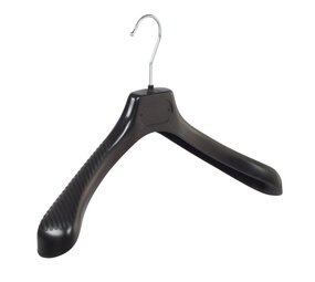 Jacken / Anzugbügel (gebogen) Kunststoff schwarz mit Schulterverbreiterung Jacken / Anzugbügel (gebogen) Kunststoff schwarz mit Schulterverbreiterung