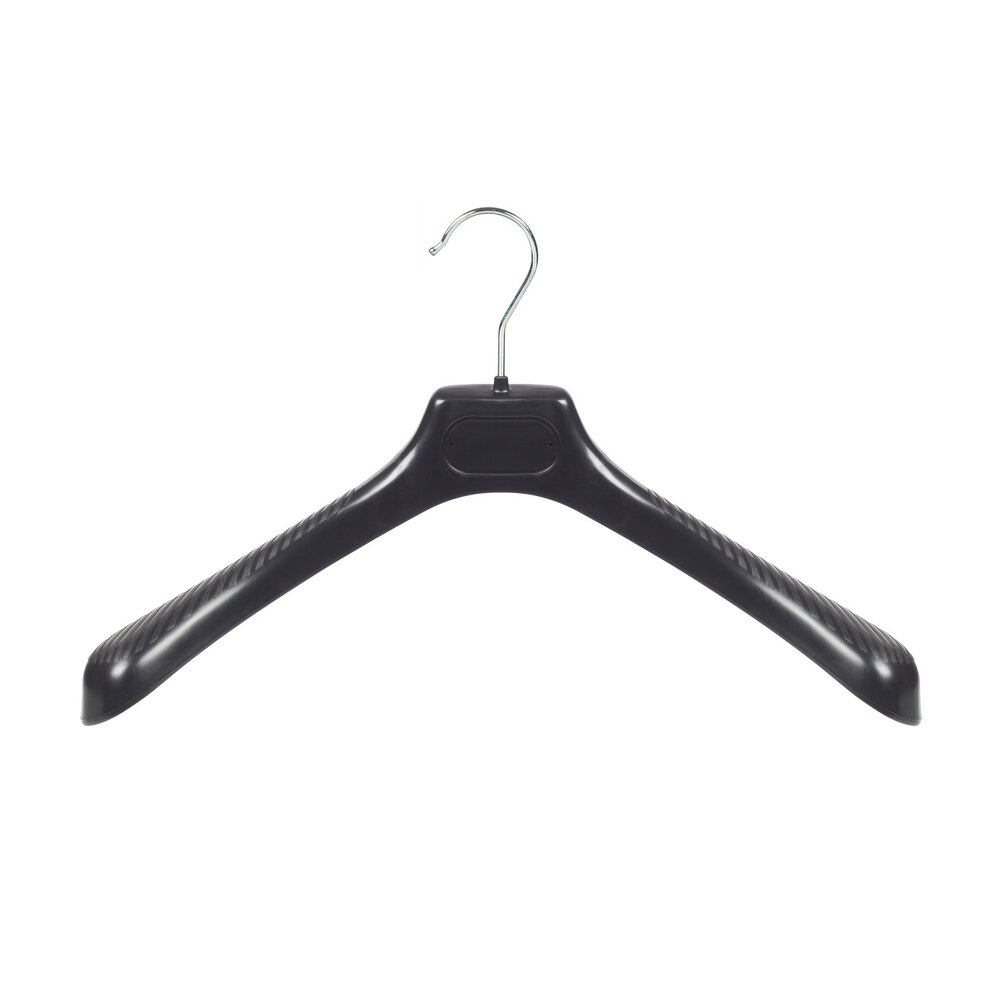 Jacken / Anzugbügel (gebogen) Kunststoff schwarz mit Schulterverbreiterung Jacken / Anzugbügel (gebogen) Kunststoff schwarz mit Schulterverbreiterung