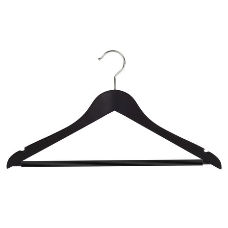 Blusen / Hemdenbügel (gewinkelt) Buchenholz schwarz lackiert mit Rockkerben und anti-rutsch Hosensteg Blusen / Hemdenbügel (gewinkelt) Buchenholz schwarz lackiert mit Rockkerben und anti-rutsch Hosensteg