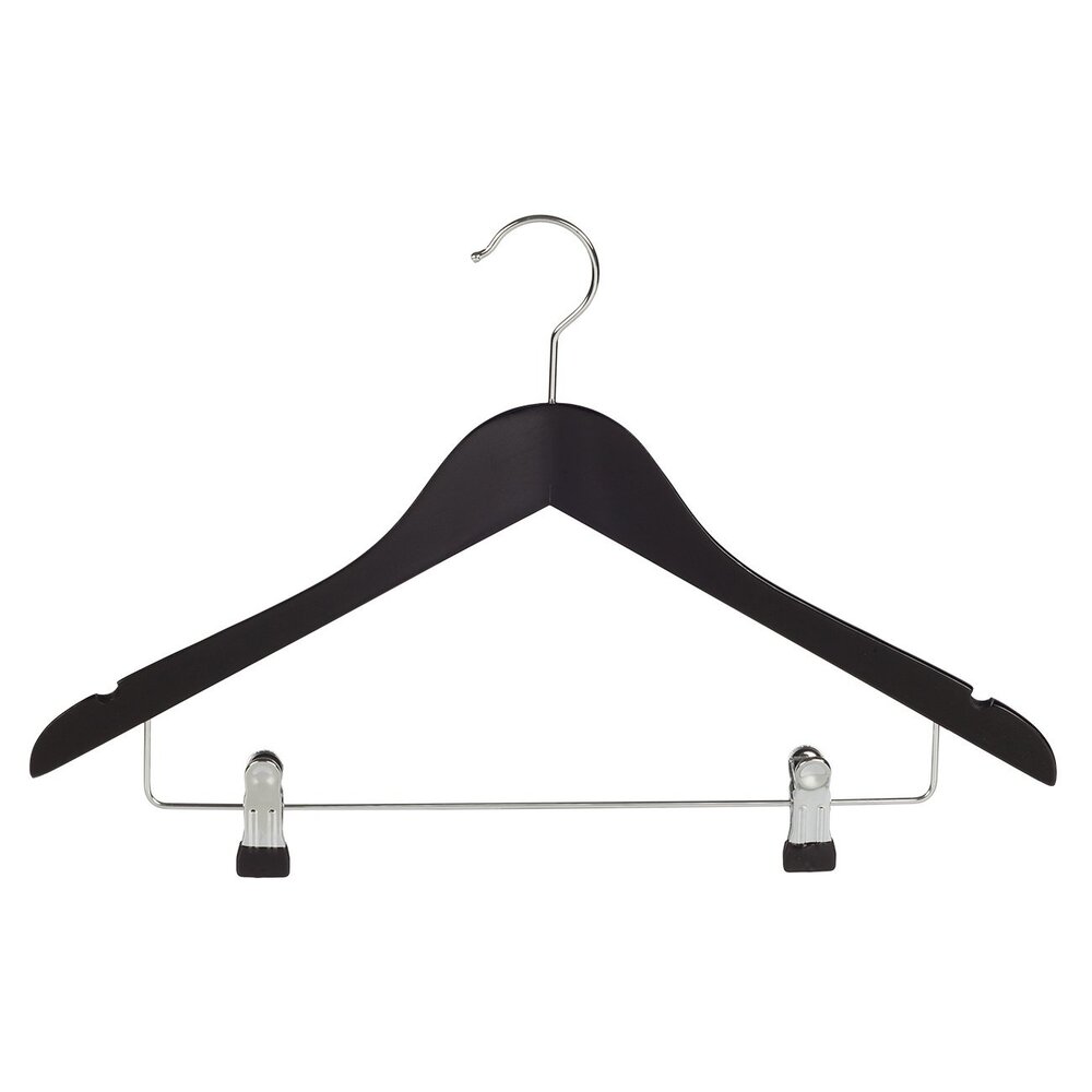 Blusen / Hemdenbügel (gewinkelt) Buchenholz schwarz lackiert mit Rockkerben und anti-rutsch Klammern Blusen / Hemdenbügel (gewinkelt) Buchenholz schwarz lackiert mit Rockkerben und anti-rutsch Klammern