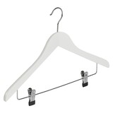 Blusen / Hemdenbügel (gewinkelt) Buchenholz weiß lackiert mit anti-rutsch Klammern Blusen / Hemdenbügel (gewinkelt) Buchenholz weiß lackiert mit anti-rutsch Klammern