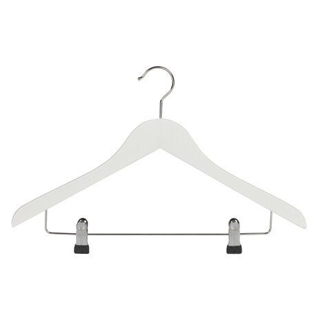 Blusen / Hemdenbügel (gewinkelt) Buchenholz weiß lackiert mit anti-rutsch Klammern Blusen / Hemdenbügel (gewinkelt) Buchenholz weiß lackiert mit anti-rutsch Klammern