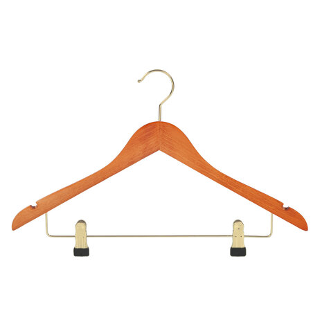 Blusen / Hemdenbügel (gewinkelt) Buchenholz kirsch gebeizt mit Messinghaken, Rockkerben und anti-rutsch Klammern Blusen / Hemdenbügel (gewinkelt) Buchenholz kirsch gebeizt mit Messinghaken, Rockkerben und anti-rutsch Klammern