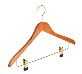 Blusen / Hemdenbügel (gewinkelt) Buchenholz kirsch gebeizt mit Messinghaken und anti-rutsch Klammern Blusen / Hemdenbügel (gewinkelt) Buchenholz kirsch gebeizt mit Messinghaken und anti-rutsch Klammern