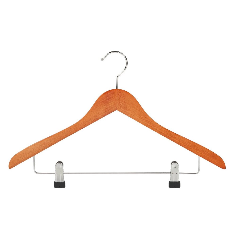 DER KLEIDERBÜGELRIESE Blusen / Hemdenbügel (gewinkelt) Buchenholz kirsch gebeizt mit anti-rutsch Klammern