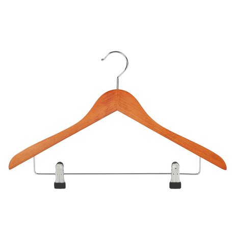 Blusen / Hemdenbügel (gewinkelt) Buchenholz kirsch gebeizt mit anti-rutsch Klammern