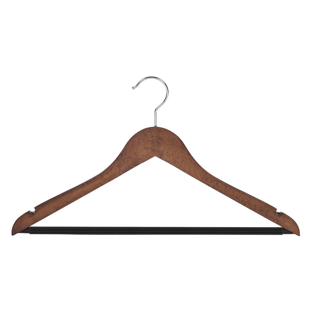 Blusen / Hemdenbügel (gewinkelt) Buchenholz nussbaum gebeizt mit Rockkerben und anti-rutsch Hosensteg