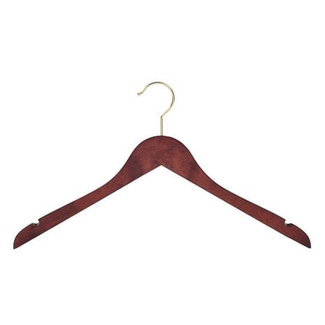 Blusen / Hemdenbügel (gewinkelt) Buchenholz mahagoni gebeizt mit Messinghaken und Rockkerben