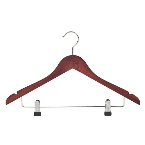 Blusen / Hemdenbügel (gewinkelt) Buchenholz mahagoni gebeizt mit Rockkerben und anti-rutsch Klammern