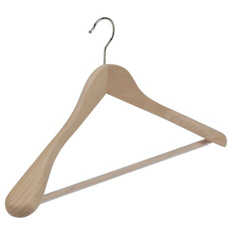 Jacken / Anzugbügel Buchenholz natur lackiert mit Schulterverbreiterung und anti-rutsch Hosensteg, 44 cm Jacken / Anzugbügel Buchenholz natur lackiert mit Schulterverbreiterung und anti-rutsch Hosensteg, 44 cm