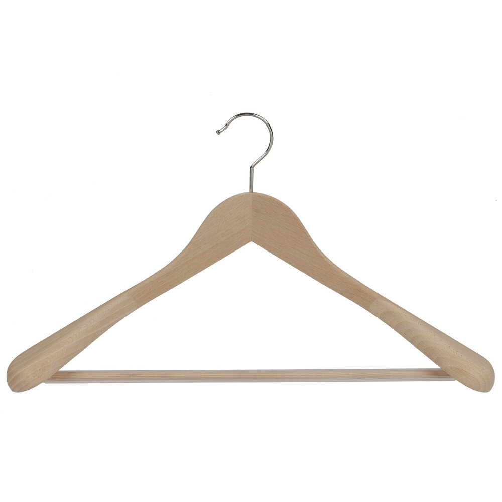 Jacken / Anzugbügel (gewinkelt) Buchenholz natur lackiert mit Schulterverbreiterung und anti-rutsch Hosensteg Jacken / Anzugbügel (gewinkelt) Buchenholz natur lackiert mit Schulterverbreiterung und anti-rutsch Hosensteg