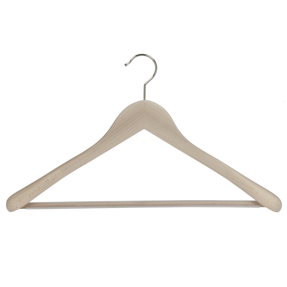 Jacken / Anzugbügel (gewinkelt) Buchenholz unlackiert mit Schulterverbreiterung und anti-rutsch Hosensteg