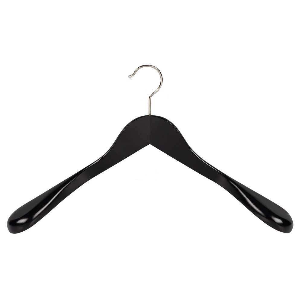 Jacken / Anzugbügel (gewinkelt) Buchenholz schwarz lackiert mit Schulterverbreiterung