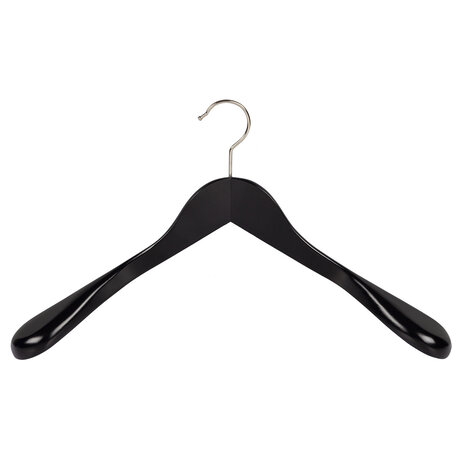 Jacken / Anzugbügel (gewinkelt) Buchenholz schwarz lackiert mit Schulterverbreiterung