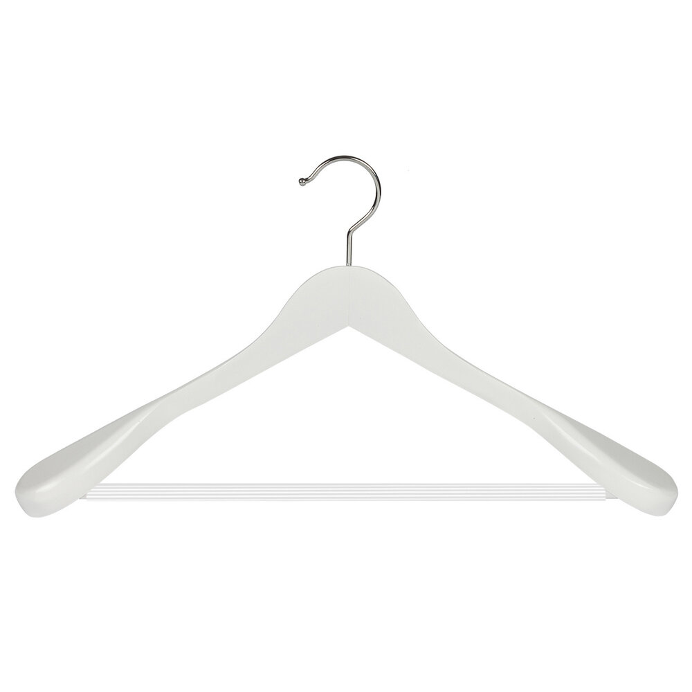 DER KLEIDERBÜGELRIESE Jacken / Anzugbügel (gewinkelt) Buchenholz weiß lackiert mit Schulterverbreiterung und anti-rutsch Hosensteg