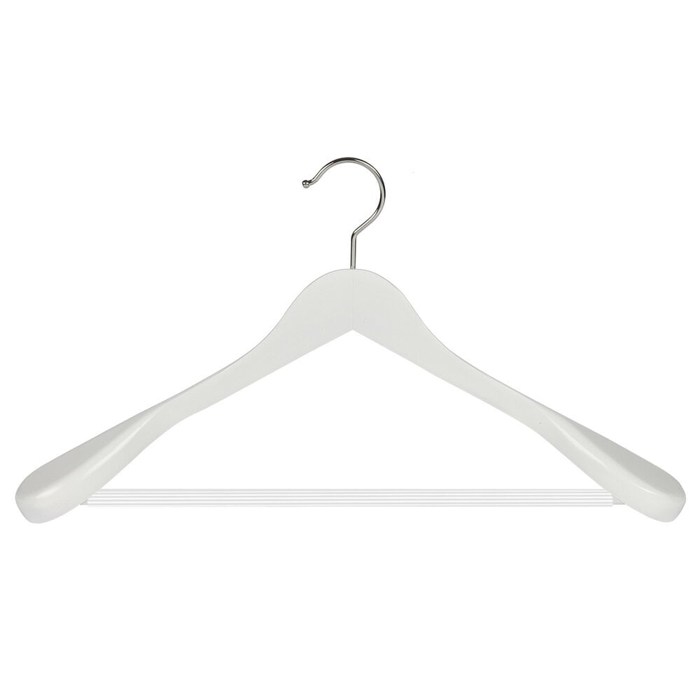 Jacken / Anzugbügel (gewinkelt) Buchenholz weiß lackiert mit Schulterverbreiterung und anti-rutsch Hosensteg