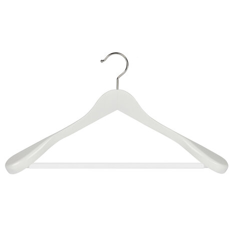 DER KLEIDERBÜGELRIESE Jacken / Anzugbügel (gewinkelt) Buchenholz weiß lackiert mit Schulterverbreiterung und anti-rutsch Hosensteg
