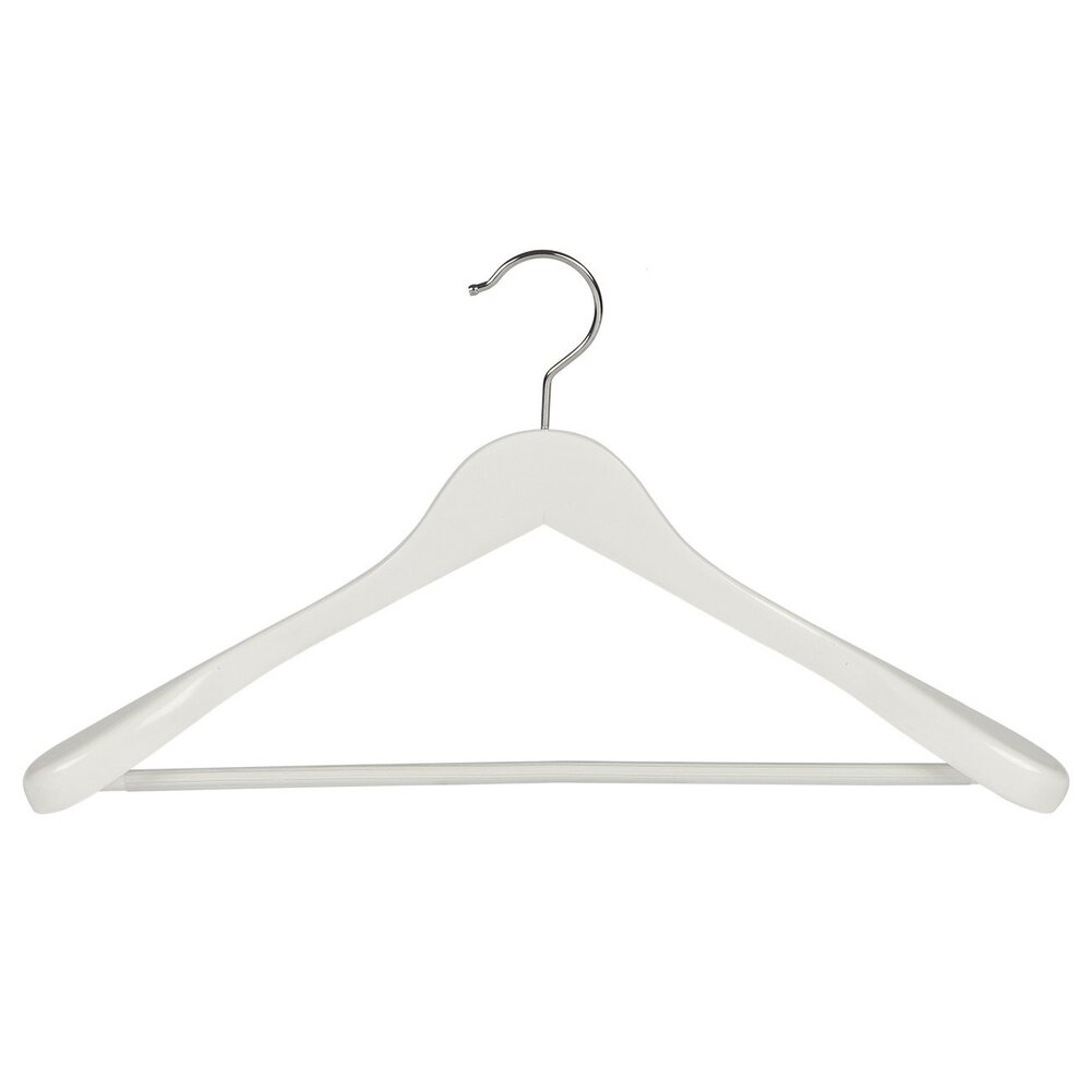 Jacken / Anzugbügel (gewinkelt) Buchenholz weiß lackiert mit Schulterverbreiterung und anti-rutsch Hosensteg
