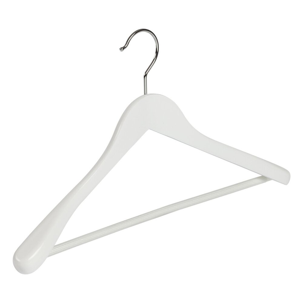 Jacken / Anzugbügel (gewinkelt) Buchenholz weiß lackiert mit Schulterverbreiterung und anti-rutsch Hosensteg Jacken / Anzugbügel (gewinkelt) Buchenholz weiß lackiert mit Schulterverbreiterung und anti-rutsch Hosensteg