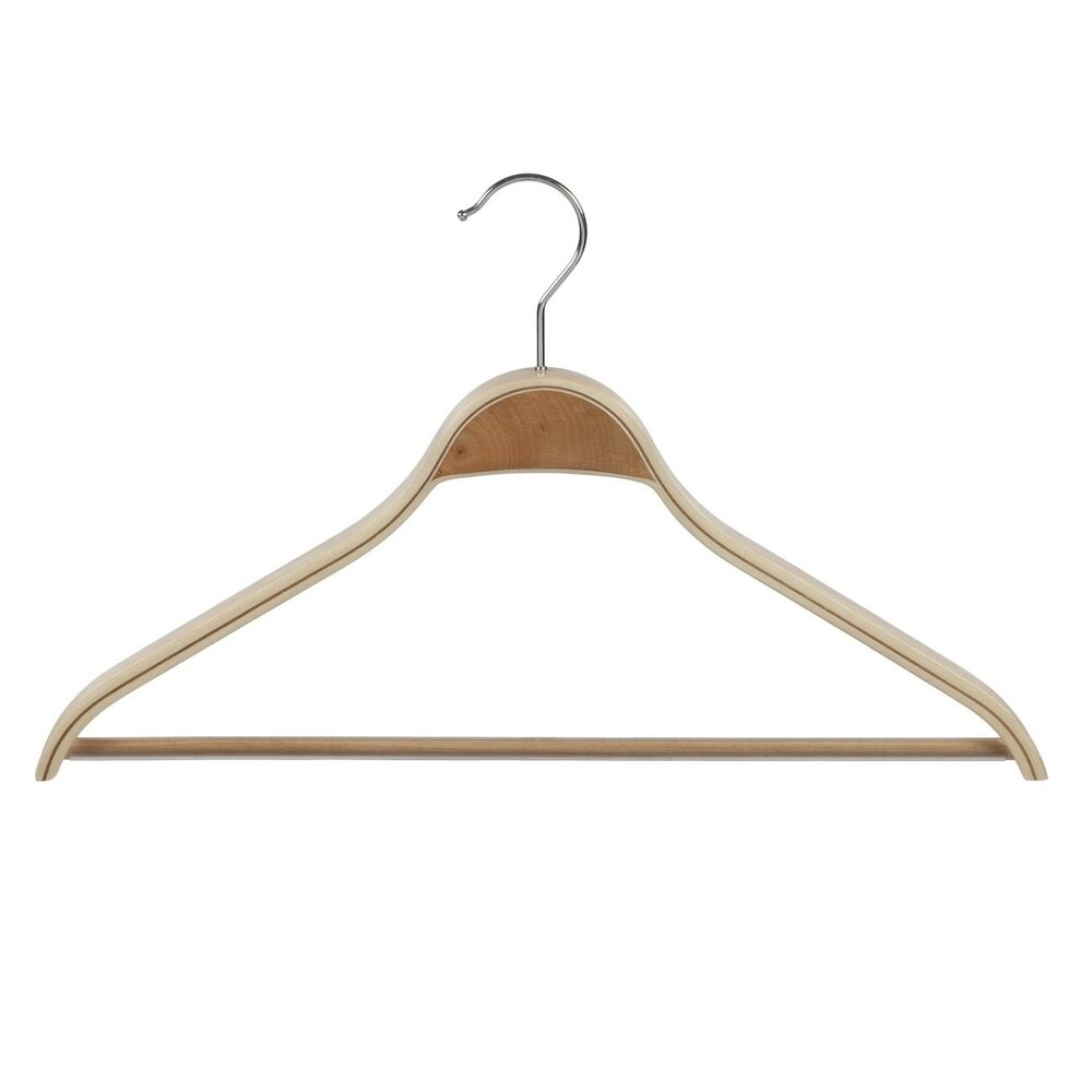 Jacken / Anzugbügel Birkenholz natur lackiert mit Schulterverbreiterung und anti-rutsch Hosensteg, 42 cm Jacken / Anzugbügel Birkenholz natur lackiert mit Schulterverbreiterung und anti-rutsch Hosensteg, 42 cm