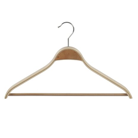 Jacken / Anzugbügel (gebogen) Birkenholz natur lackiert mit Schulterverbreiterung und anti-rutsch Hosensteg Jacken / Anzugbügel (gebogen) Birkenholz natur lackiert mit Schulterverbreiterung und anti-rutsch Hosensteg
