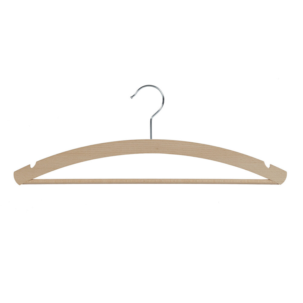 Blusen / Hemdenbügel Buchenholz natur lackiert mit Rockkerben und Hosensteg, 42 cm