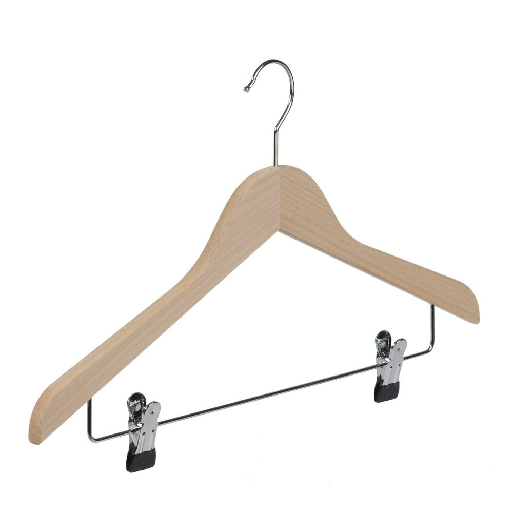 Blusen / Hemdenbügel Buchenholz natur lackiert mit anti-rutsch Klammern, 44 cm Blusen / Hemdenbügel Buchenholz natur lackiert mit anti-rutsch Klammern, 44 cm