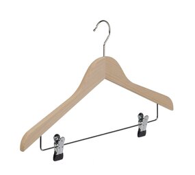 Blusen / Hemdenbügel Buchenholz natur lackiert mit anti-rutsch Klammern, 44 cm