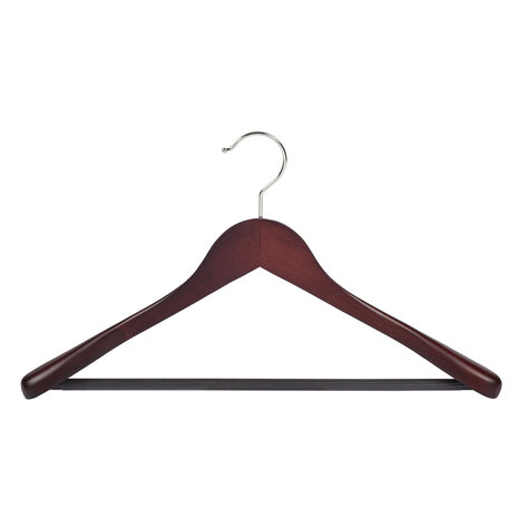 Jacken / Anzugbügel (gewinkelt) Buchenholz mahagoni gebeizt mit Schulterverbreiterung und anti-rutsch Hosensteg