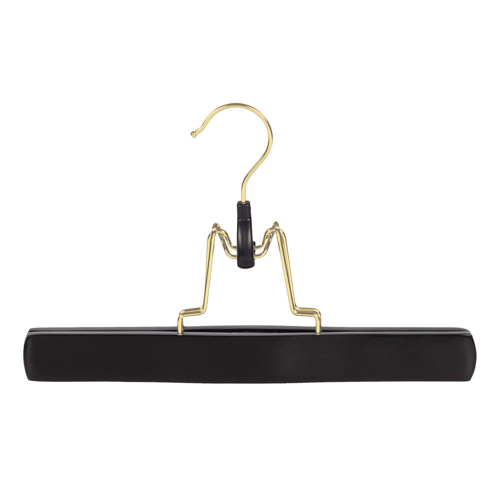 DER KLEIDERBÜGELRIESE Hosenklemme Buchenholz schwarz lackiert mit Messinghaken und Filz Einlage