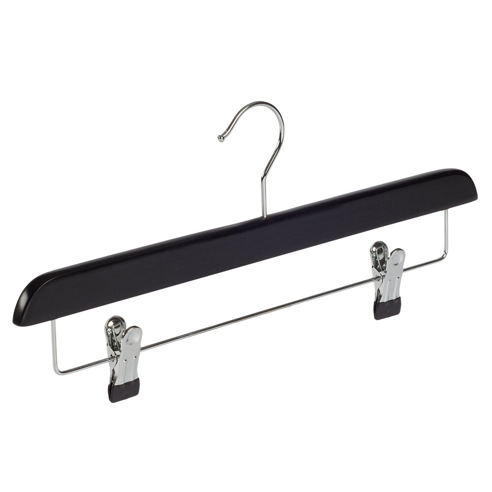 Rock / Hosenbügel Buchenholz schwarz lackiert mit anti-rutsch Klammern Rock / Hosenbügel Buchenholz schwarz lackiert mit anti-rutsch Klammern