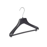 Jacken / Anzugbügel (gebogen) Kunststoff schwarz mit Schulterverbreiterung und Hosensteg Jacken / Anzugbügel (gebogen) Kunststoff schwarz mit Schulterverbreiterung und Hosensteg