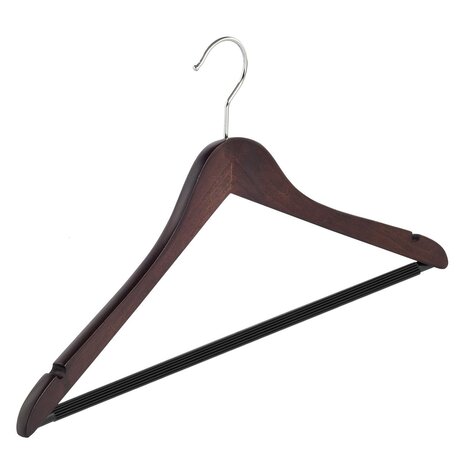 Blusen / Hemdenbügel (gewinkelt) Buchenholz wenge gebeizt mit Rockkerben und anti-rutsch Hosensteg Blusen / Hemdenbügel (gewinkelt) Buchenholz wenge gebeizt mit Rockkerben und anti-rutsch Hosensteg