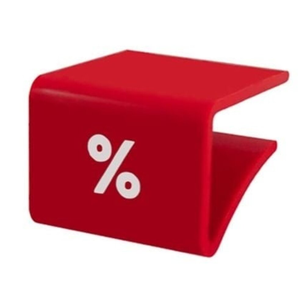 Regalbodenaufstecker (9-18 mm), rot mit weißem Aufdruck Regalbodenaufstecker (9-18 mm), rot mit weißem Aufdruck