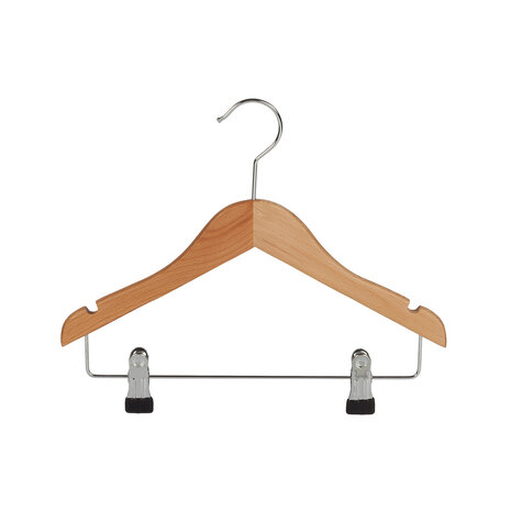 Blusen / Hemdenbügel (flach) Buchenholz natur lackiert mit Rockkerben und anti-rutsch Klammern