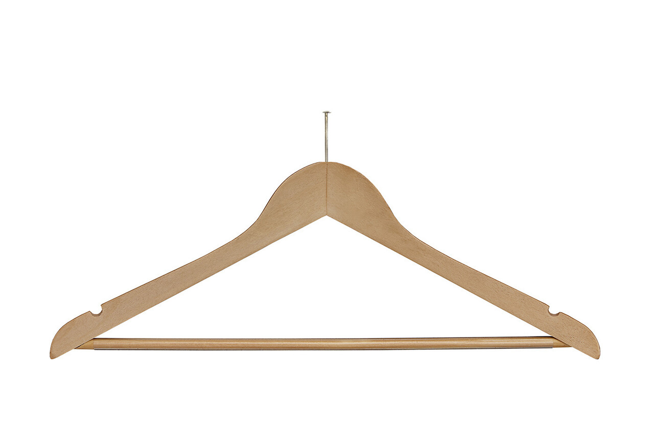 Hotelbügel Anti-Diebstahl (gewinkelt) Lotusholz natur lackiert mit Rockkerben und anti-rutsch Hosensteg Hotelbügel Anti-Diebstahl (gewinkelt) Lotusholz natur lackiert mit Rockkerben und anti-rutsch Hosensteg