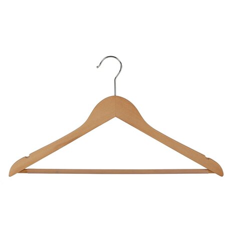 Blusen / Hemdenbügel Lotusholz natur lackiert mit Rockkerben und anti-rutsch Hosensteg, 44 cm