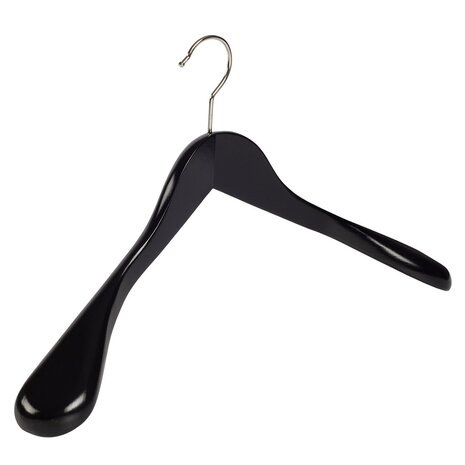 DER KLEIDERBÜGELRIESE Jacken / Anzugbügel Lotusholz schwarz lackiert mit Schulterverbreiterung, 44 cm