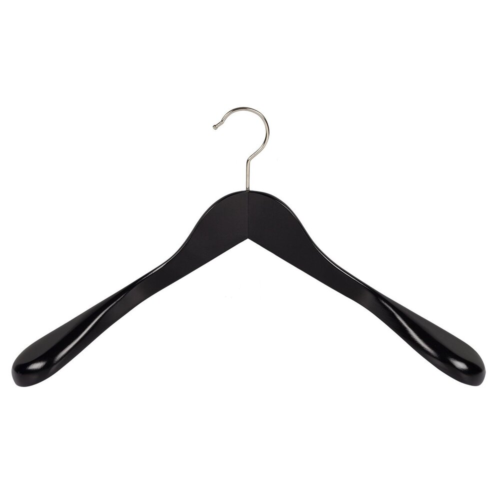 DER KLEIDERBÜGELRIESE Jacken / Anzugbügel Lotusholz schwarz lackiert mit Schulterverbreiterung, 44 cm