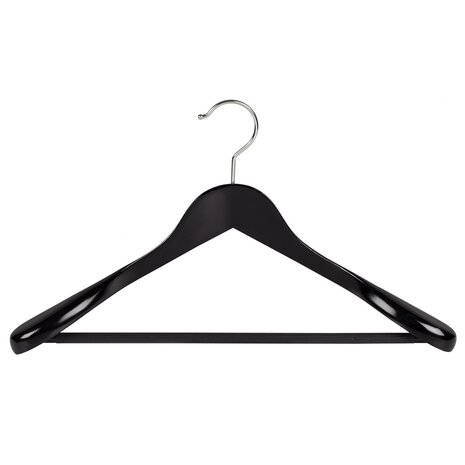 Jacken / Anzugbügel (gewinkelt) Lotusholz schwarz lackiert mit Schulterverbreiterung und anti-rutsch Hosensteg