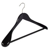 Der Kleiderbügelriese Jacken / Anzugbügel Lotusholz schwarz lackiert mit Schulterverbreiterung und anti-rutsch Hosensteg, 44 cm