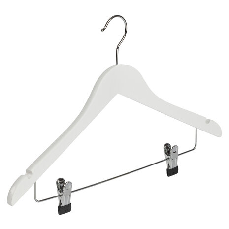 Blusen / Hemdenbügel Lotusholz weiß lackiert mit Rockkerben und Klammersteg, 44 cm