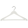 Jacken / Anzugbügel Lotusholz weiß lackiert mit Schulterverbreiterung und anti-rutsch Hosensteg, 44 cm