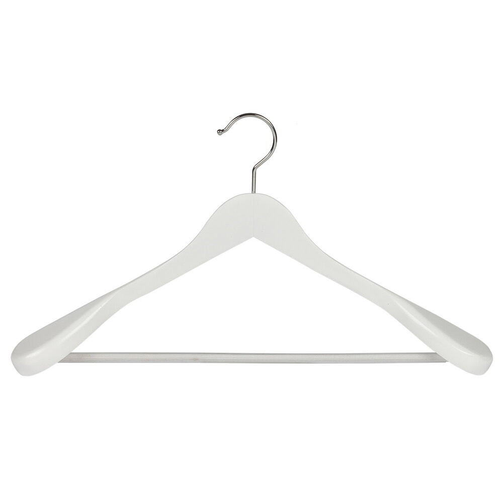 DER KLEIDERBÜGELRIESE Jacken / Anzugbügel (gewinkelt) Lotusholz weiß lackiert mit Schulterverbreiterung und anti-rutsch Hosensteg DER KLEIDERBÜGELRIESE Jacken / Anzugbügel (gewinkelt) Lotusholz weiß lackiert mit Schulterverbreiterung und anti-rutsch Hosensteg