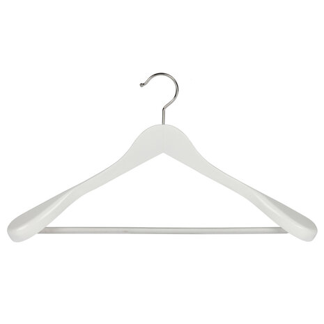 DER KLEIDERBÜGELRIESE Jacken / Anzugbügel Lotusholz weiß lackiert mit Schulterverbreiterung und anti-rutsch Hosensteg, 44 cm