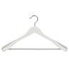 Jacken / Anzugbügel Lotusholz weiß lackiert mit Schulterverbreiterung und anti-rutsch Hosensteg, 44 cm