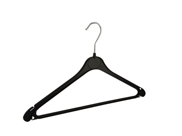 Blusen / Hemdenbügel (flach) Kunststoff schwarz mit Rockkerben und anti-rutsch Hosensteg Blusen / Hemdenbügel (flach) Kunststoff schwarz mit Rockkerben und anti-rutsch Hosensteg
