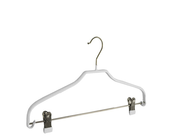 Blusen / Hemdenbügel (flach) Metall mit anti-rutsch Klammern und weißer anti-rutsch Beschichtung
