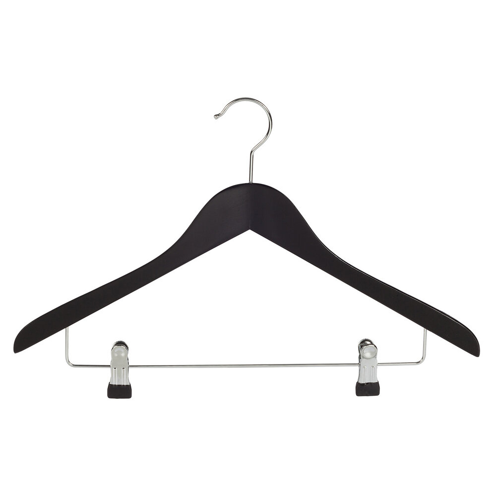 Blusen / Hemdenbügel (gewinkelt) Lotusholz schwarz lackiert mit anti-rutsch Klammern